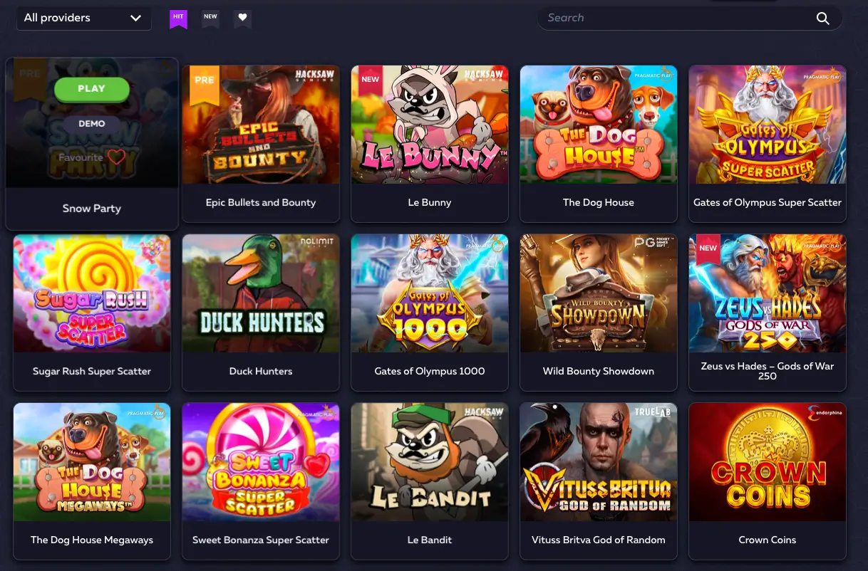 Vavada Casino – siatka popularnych slotów: Snow Party, Dog House, Gates of Olympus, Sweet Bonanza i więcej